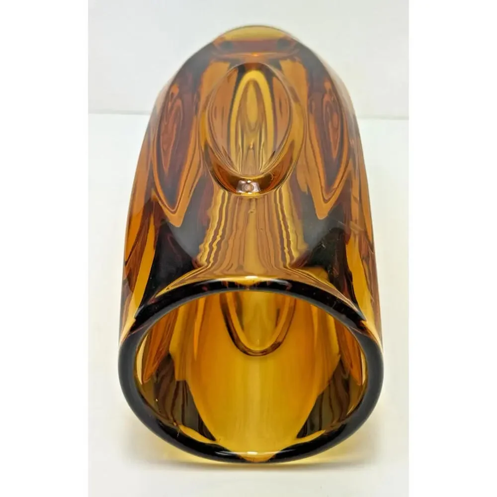 SKLO Vase Amber Yellow Glass Bullet Lens 8"H Czech 60s Mid Mod MCM Hand Blown - Picture 13 of 15